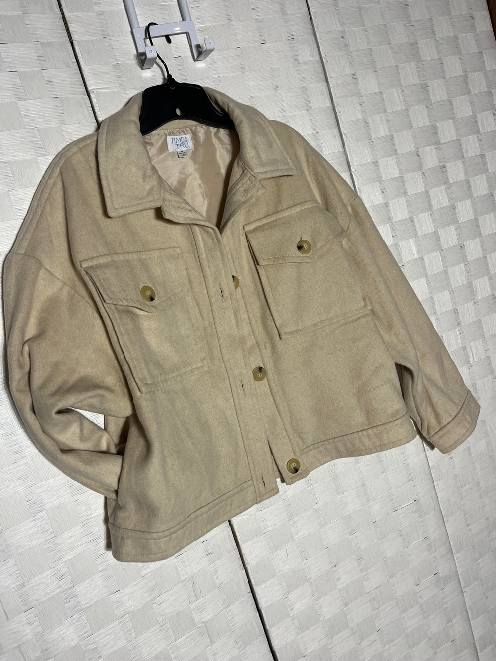 Time and Tru Beige Cropped Jacket Blazer w pockets